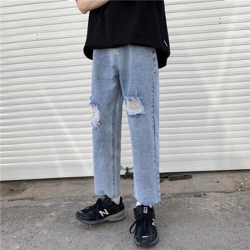Jeans Pants Cotton Solid Color Straight Mens Boutique With Holes In Casual Trousers For Women Sport Youth Fashion Hot Sale