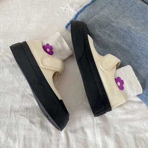 Daily All-Match Round-Toe Shallow Mouth Casual Canvas Shoes Spring And Summer New Thick-Soled Ladies Single Shoes