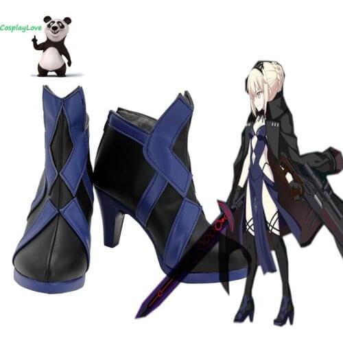 FGO Fate Grand Order Artoria Pendragon Saber Rider Alter Black Blue Cosplay Shoes Long Boots Leather Custom Made CosplayLove