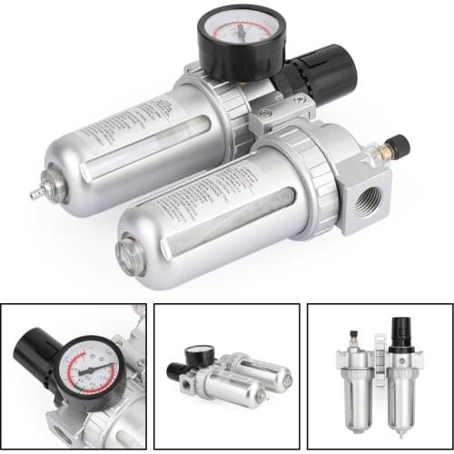 Artudatech 1/2"in Air Compressor Filter Oil Water Separator Trap Tools With Regulator Gauge SFR400
