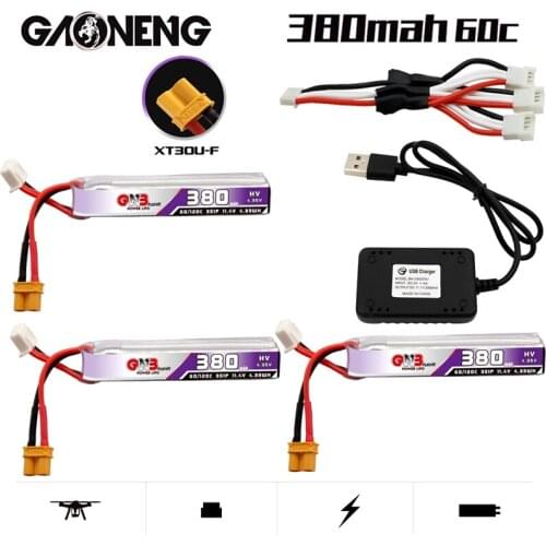 GNB 11.4V 380mAh 60C/120C 3S HV Lipo Battery XT30U-F Plug With Charger For FullSpeed TinyLeader whoop3S RC FPV Drone parts