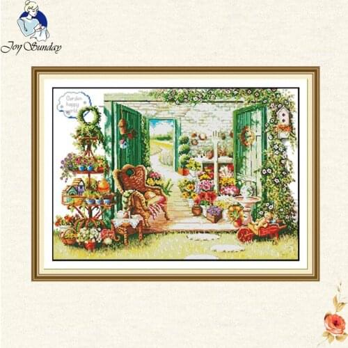 Joy Sunday Beautiful flower scenery Cross Stitch 11CT White fabric 14CT Printed Cloth for Embroidery Home Decor DIY Needlework