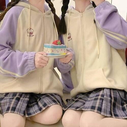 Kawaii zipper Letter Print Women Long Sleeve Sweatshirt Hoodis Zipper Loose Oversized Streetwear Casual 2021 Autumn Winter