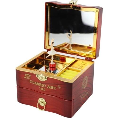 Classic Music Box Engraved Wooden Jewelry Box Hand Crank Dancing Girl Interesting Girls Christmas Gift Home Ornaments Crafts