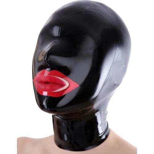Latex Mask Black Hoods Mesh Eyes and Nose Open Mouth Fetish Rubber Hood Headgear with 100% Handmade Customise