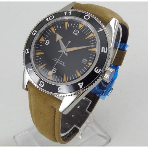 Sterile Mechanical Wristwatch Men NH35A MIYOTA 8215 Movement Glass Back Sapphire Crystal Camel Strap Steel Case Luminous Dial