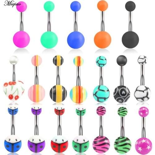 Miqiao 1pc Acrylic Printing Navel Nail Piercing Jewelry Human Body Piercing Navel Ring Stainless Steel Navel Button