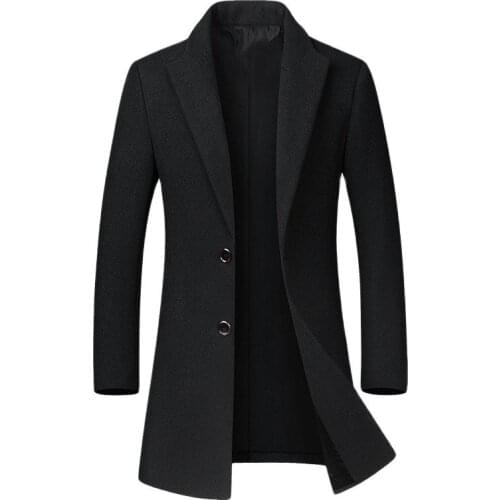 Fashion Men Wool Jacket Autumn Winter Long Casual Woolen Coats Mens Solid Color Windbreaker New Male Slim Outerwear 4XL