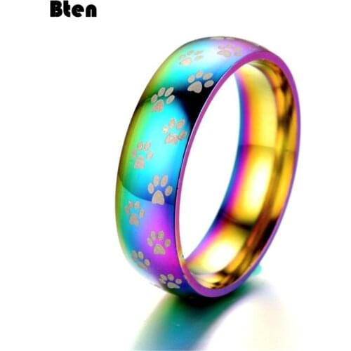 Bten Fashion Creative Glare Colorful Small Feet Titanium Steel Ring Simple Stainless Steel Couple Ring Ring