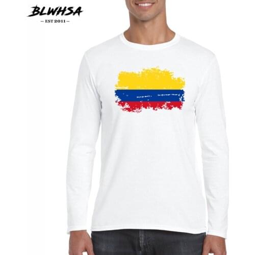 BLWHSA Newest O-Neck T-shirt Mens Casual Long Sleeve Cotton Colombia Flag Men T Shirts Autumn and Spring Man Clothing 2XL