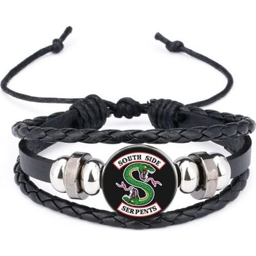 Riverdale Bracelet Mens Jewelry with Genuine Leather Multilayer Riverdale Pattern Glass Cabochon Charm Beaded Bracelet Bangle