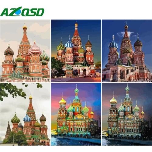 AZQSD 40x50cm Painting By Number Canvas Kits Landscape Home Decoration DIY Coloring By Numbers St.Petersburg Handpainted Gift