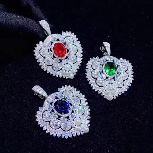 Natural fresh water pearl pendant 925 sterling silver with cubic zircon heart pendant 40*54MM blue red green color free shipping