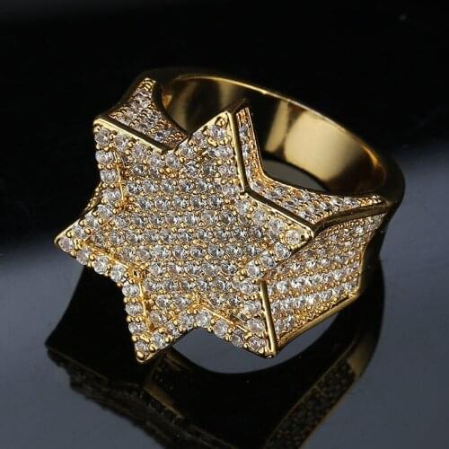 New Fashion Mint Green AAA Cubic Zirconia Bling Ice Out Jewish Star of David Hexagram Rings for Men Hip Hop Rapper Jewelry Gold