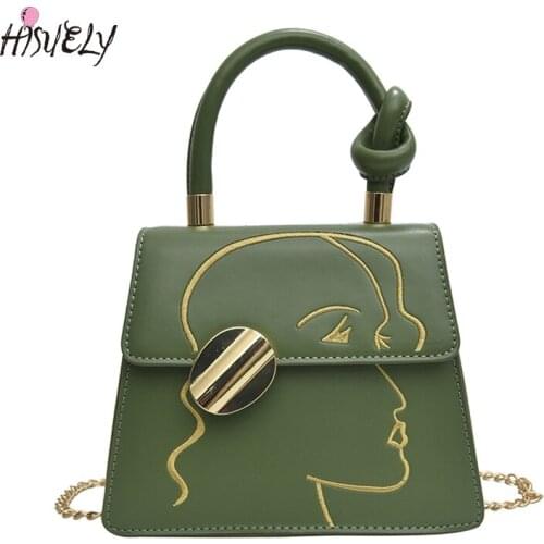 HISUELY 2021 New Fashion Trendy Women Handbag Chain Shoulder Crossbody Bag Flap Graffiti PU Leather Ladies Messenger Bags Bolsa