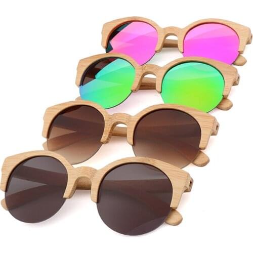 New Natural Bamboo Wood Sunglasses Women UV 400 oculos de sol Customized Logo Gift Box Suitable For Female Man marques