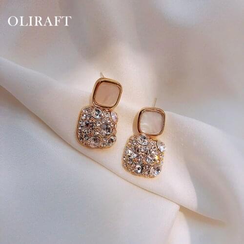 OLIRAFT 2021 Resplendent Square Earrings Advanced Fashion Euro American Pure Simple Earrings Queens Temperament Earrings