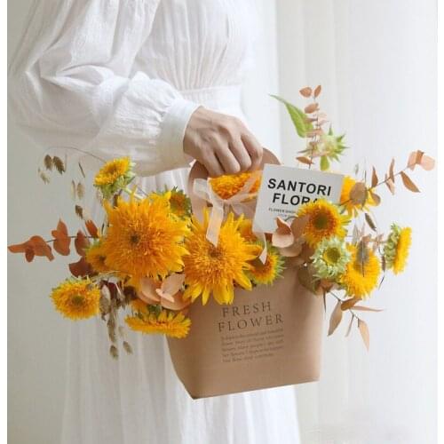 Holiday portable Vase flower basket kraft paper folding waterproof chrismas Day kraft paper handbag Thanksgiving Day bouquet