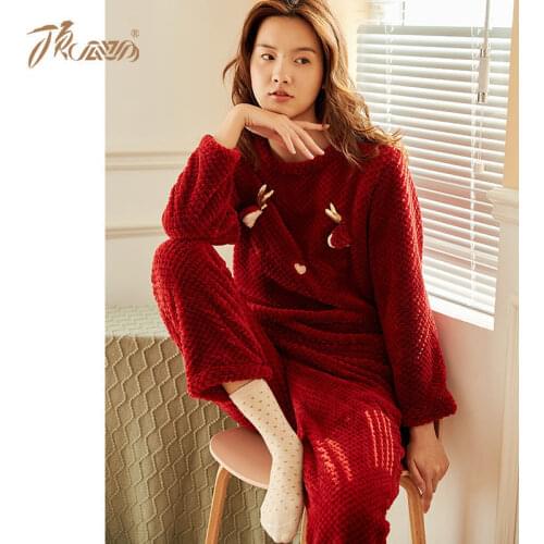 Christmas Pajamas Female Autumn Winter Warm Loungewear Suit Cute Thickened Facecloth Pajamas Robe Sets Sleepwear Women Pajamas