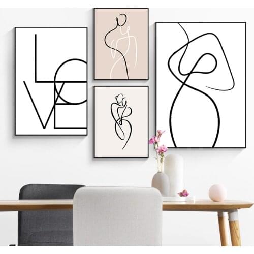 Modern Abstract Figure Poster Home Decor Picture Wall Art Canvas Painting Minimalist Lover Poster and Print Living Room Design