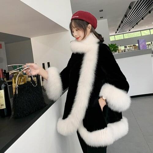 2021 Winter Fur Coat Women Cloak Warm Clothings Lady Jacket Black New Imitation Thick