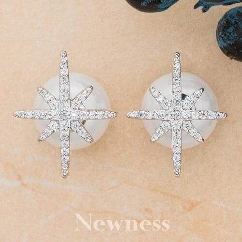 Newness Hot Fashion Exclusive Imitation Pearl Cubic Zirconia Crystal Earrings With Sliver Color For Women Gift