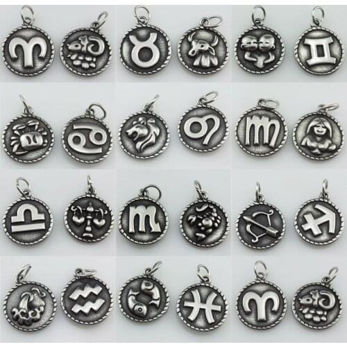 1pc Assorted Steel Pewter Zodiac Charms Twelve Constellations Metal Sign Pendant Wholesale Coin Jewelry