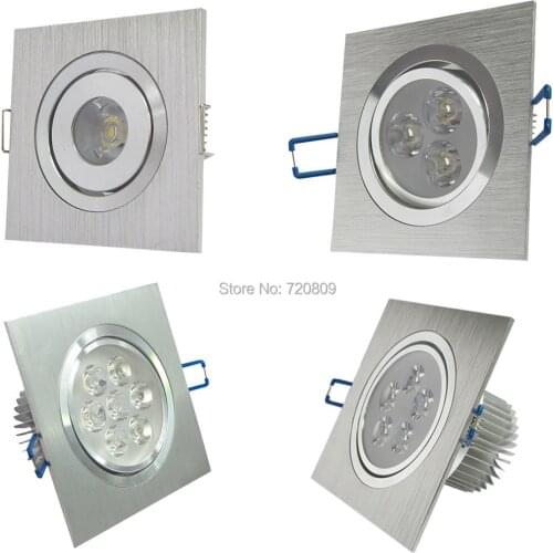 10pcs/lot Free Shipping 1w/3w/5w/7w/9w/12w Square LED Spot Recessed Ceiling Lamp Downlight Kit Fixture 85-265v