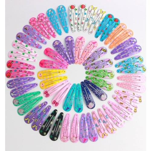 100 pieces/lot) Fashion Printing Bobby Clips Drop-Shaped Simple Girls Hairpin 26 Types Kid Metal Hair Accessories