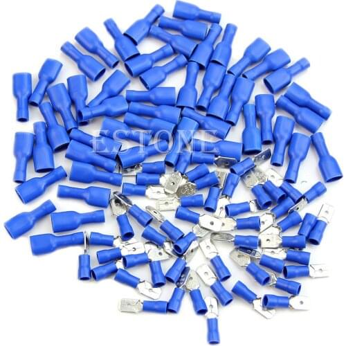 100 Pcs Blue Insulated Spade Electrical Crimp Wire Cable Connector Terminal Kit New