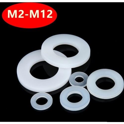 200pcs or 100pcs M2 M2.5 M3 M4 M5 M6 M8 M10 M12 White Plastic Nylon Washer Plain Flat Spacer Washer Gasket