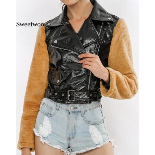 2020 New Spring Autumn Pu Leather Stitching Jacket Casual Slim Soft Black Faux Leather Jacket Female Coat Basic Streetwear Women