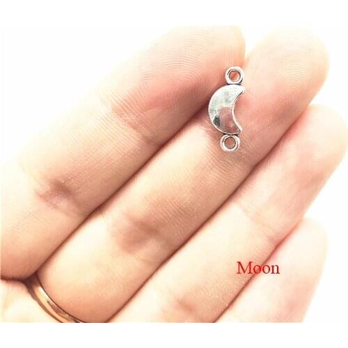 30 Pcs/lots Vintage Antique Silve Rmoon Double Rings Moon Charms Small Pendants for Making Bracelet Anklet Jewelry Diy