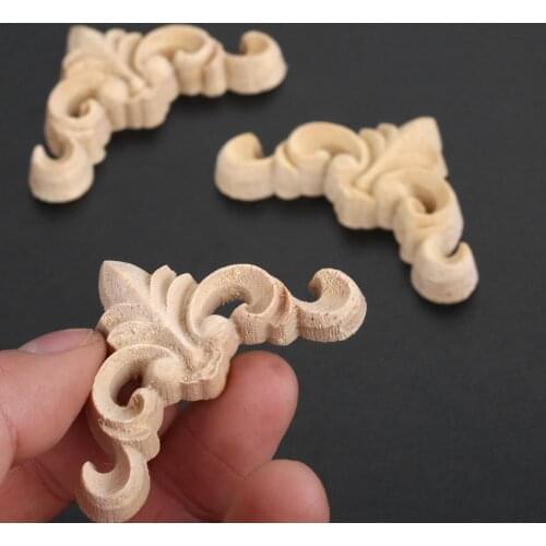 4pcs/1pc 4cm Woodcarving Corner Decal Unpainted Wood Carved Decal Onlay Applique Frame Furniture Cabinet Door Old Eurepo Decor