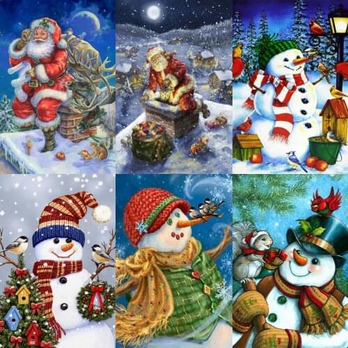 DIY 5D Diamond Painting Full Round Drill Cartoon Snowman Christmas Santa Claus Mosaic Diamond Embroidery Cross Stitch Kits Gift