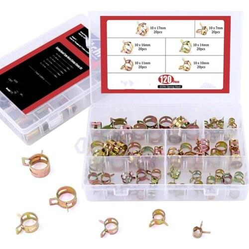 Free Shipping 120pcs/set 7-17mm Spring Clip Hose Clamp Fastener Fuel Line Hose Water Pipe Air Tube Car Plumbing Tools