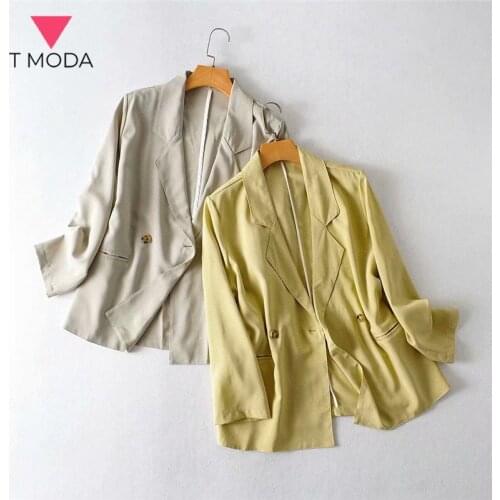 T MODA 2021 Spring Summer Autumn Women Mini Plaid Blazer Feminino Office Ladies Formal Thin Jacket Female Yellow Chic Long Suit