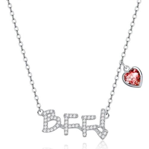 ZEMIOR 925 Sterling Silver Letter BFF Pendant Necklaces For Women Heart Austria Crystal Necklace Fine Jewelry Best Selling