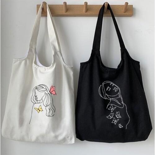 Aesthetic Women Shopping Bag Canvas Tote Bags Cute Bag Foldable Reusable Shopper Bag Handbags Korean Eco Travel Shoulder Bags