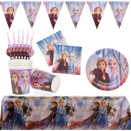 Frozen 2 Disney Anna and Elsa Birthday Event Party Decoration Cups Plates Tablecloth Baby Shower Disposable Tableware Supplies
