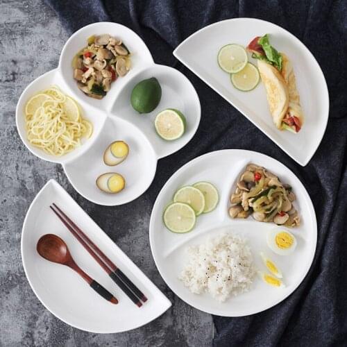 Pure White Ceramic Dinner Plate Serving Grid Plate