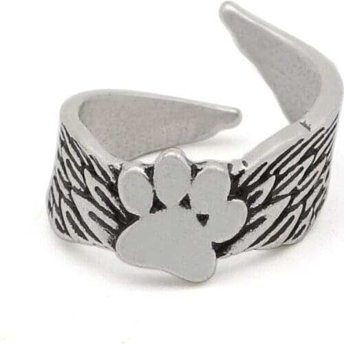 Women simple cute tiny dog paw with heart dog pets lover tiny ring jewelry