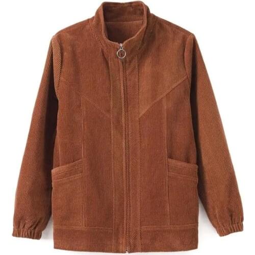 Womens Corduroy Jacket Short Section 2021Spring New Large Size Middle-Aged Mother Ladies Coat Casual Long-Sleeved Outerwear A31