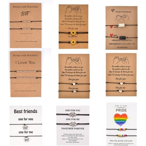 Best Friend Couple Wish Bracelet with Card Morse Code Charm Friendship Bracelets Boyfriend Woven Rope Gift Jewelry Dropshipping