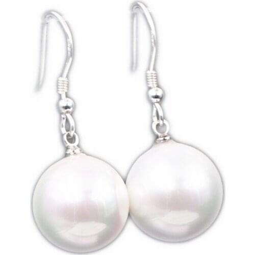 Trendy 2 Color Shlell Pearl Earrings 925 Sterling Silver Drop Earrings White Natural Sea Shell Dangle Wedding Eadrop Jewelry B42
