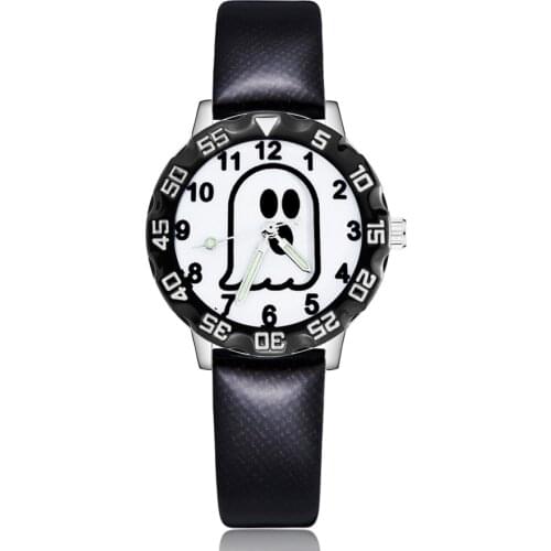 Fashion HALLOWEEN Ghost Style Childrens Watches Kids Student Girls Boys Quartz Leather Wrist Watch Clcok JM56