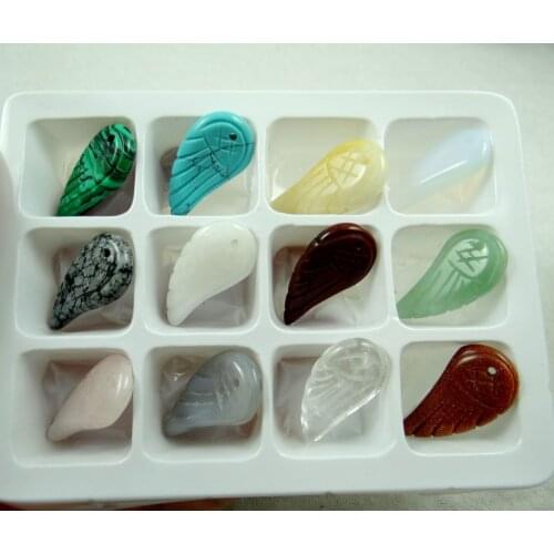 Fashion Natural Stone Pendants Charms Angel Wings For Necklace Bracelet Making Wholesale Free Shipping 12PC/lot CC1