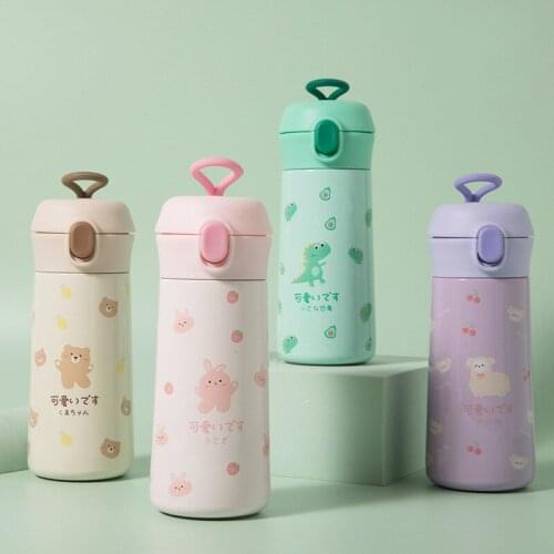 Howtelee Cartoon stainless steel thermos cup creative 304 students straight body cups water bottle cute vacuum flask