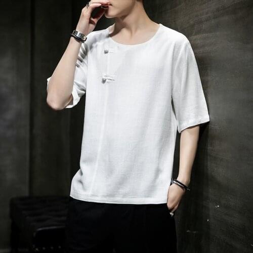 Plus Size Tradictional Chinese Top Men Cotton Linen Short Sleeve Chinese Style T Shirts Kung Fu Wu Tang Clan Clothing CN-149