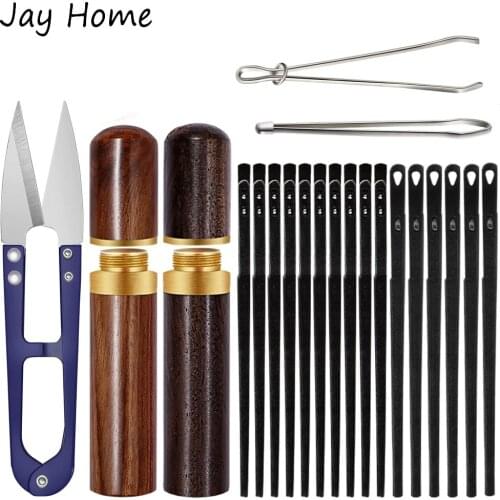 8PCS Leather Sewing Kit Leather Rope Lace Needle & Yarn Thread Cutter & Metal Threaders & Bottle for DIY Hand Sewing Craft